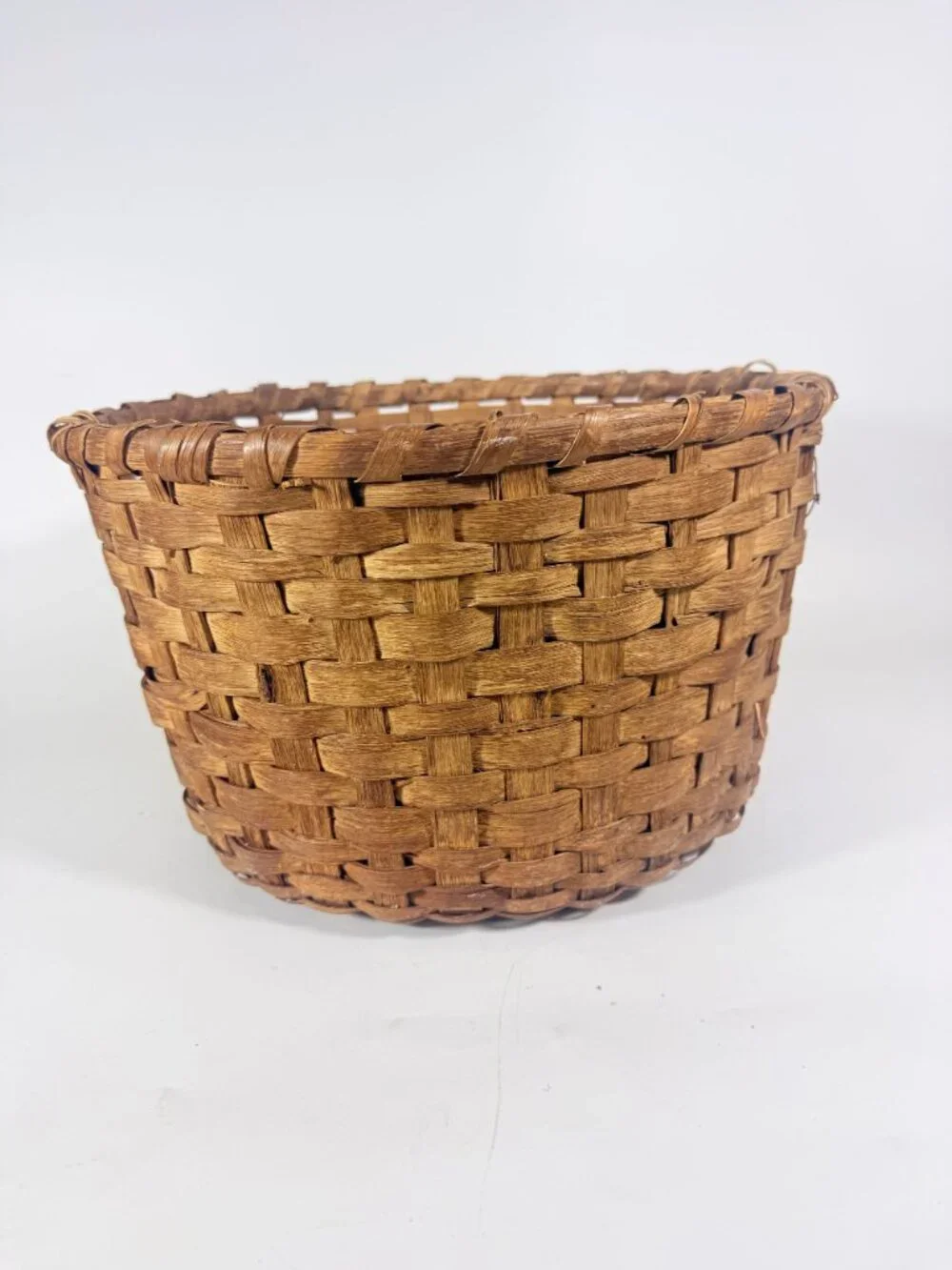 Basket Antique Splint Oak Woven Cotten Harvest Picking North Carolina Handmade